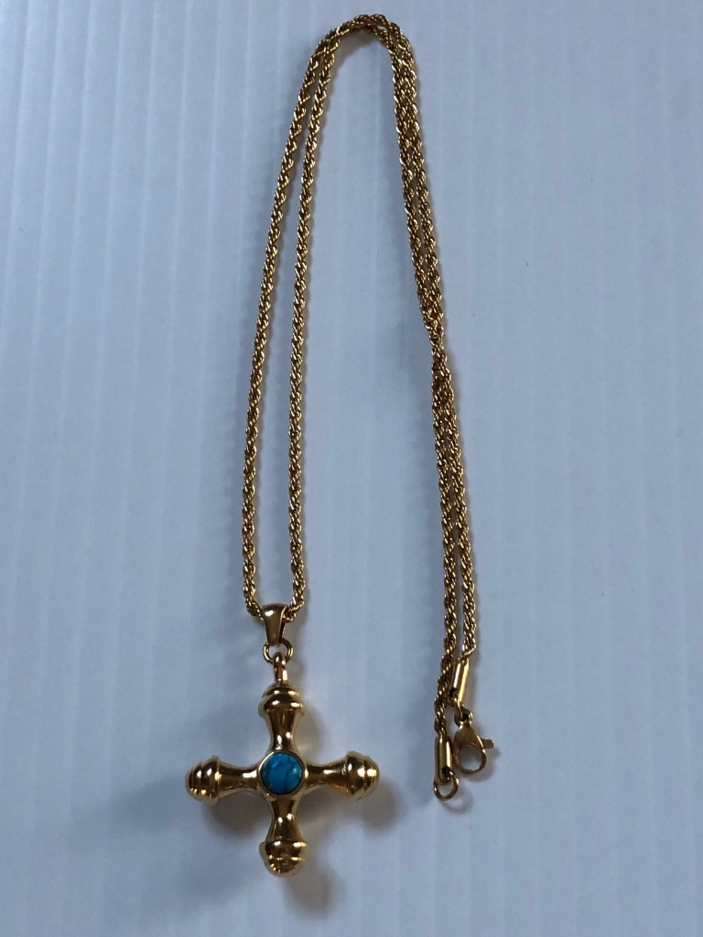 18k gold plated turquoise cross pendant necklace